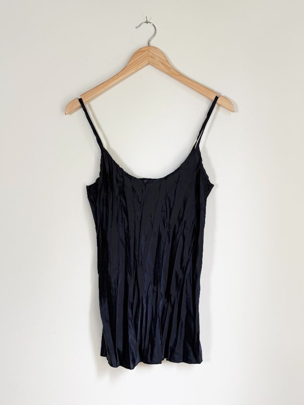 Vintage Y2K Love Tease Black Pleated Crinkle Camisole Tank Top M Made in USA